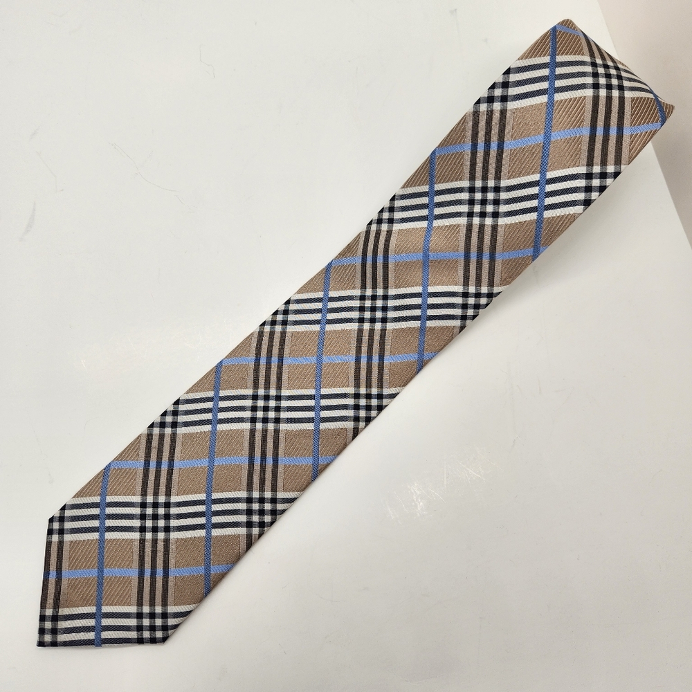 Neiman Marcus necktie men's grey plaid 100%silk jacquard tie handmade formal